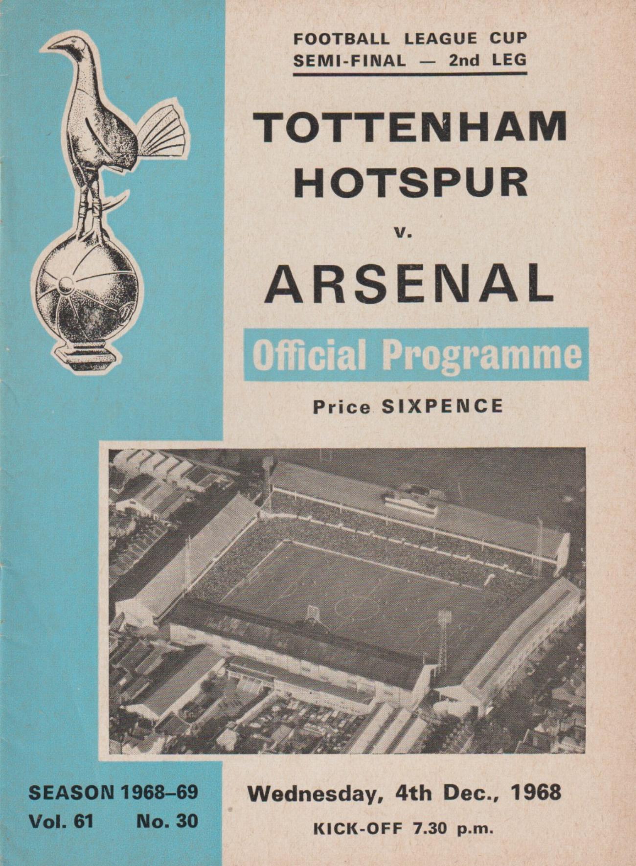 1968/69 LEAGUE CUP SEMI-FINAL - TOTTENAM HOTSPUR v ARSENAL
